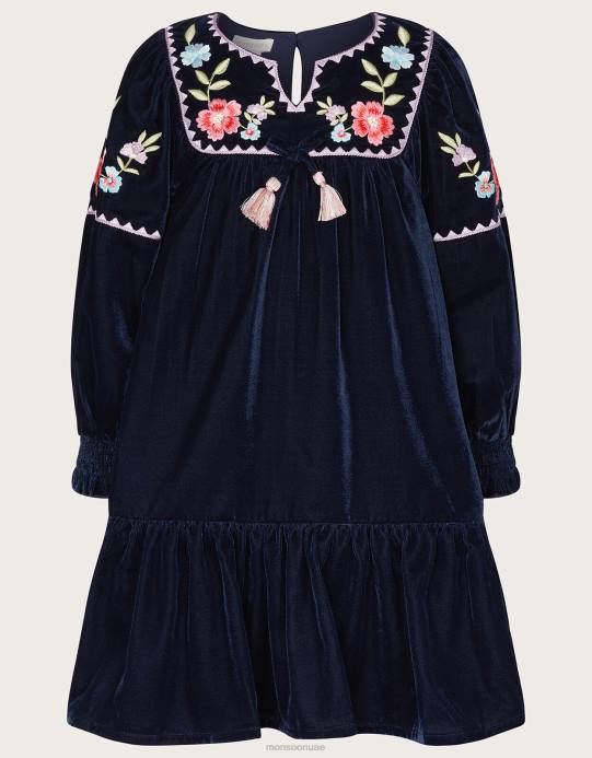 Monsoon بنت فستان بوهو مخملي بوتيك D68H1718 ملابس الأزرق الداكن)