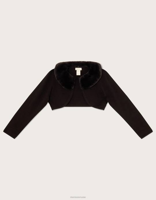 Monsoon بنت سترة صوفية فائقة النعومة بياقة من الفرو الصناعي D68H1719 ملابس أسود
