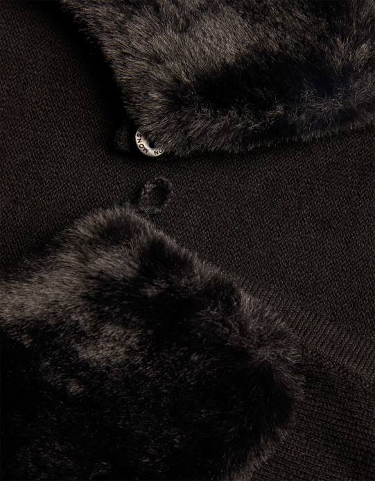 Monsoon بنت سترة صوفية فائقة النعومة بياقة من الفرو الصناعي D68H1719 ملابس أسود