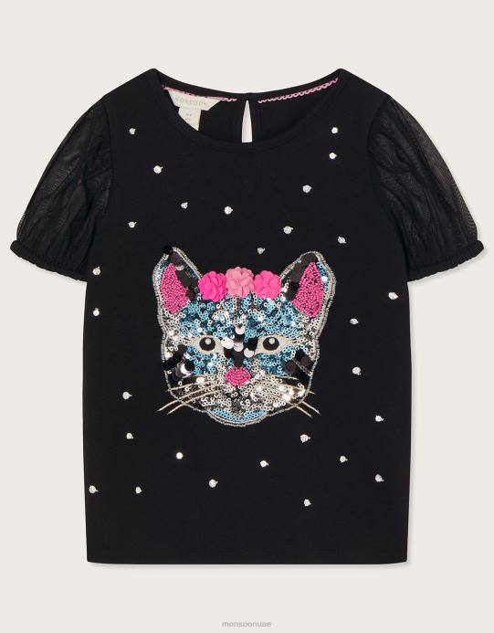 Monsoon بنت تي شيرت القط D68H1721 ملابس أسود