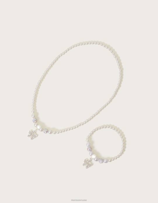 Monsoon بنت طقم قلادة وسوار من اللؤلؤ على شكل فراشة رفرفة D68H1725 ملحق رشيقة