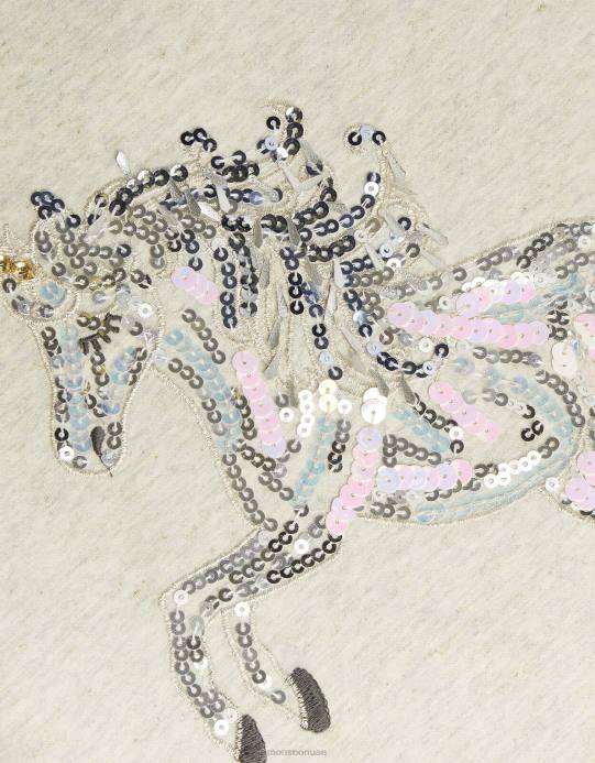 Monsoon بنت بلوزة بأكمام منتفخة من الترتر على شكل وحيد القرن D68H1726 ملابس رمادي