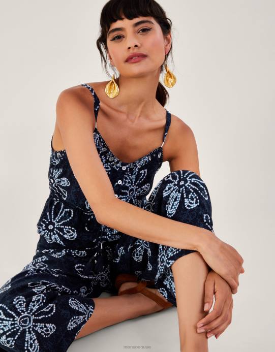 Monsoon نحيف بذلة زهرة الباتيك صبغ D68H172 ملابس الأزرق الداكن)