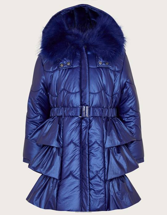 Monsoon بنت معطف مبطن بحاشية مكشكشة لامعة D68H1730 ملابس أزرق