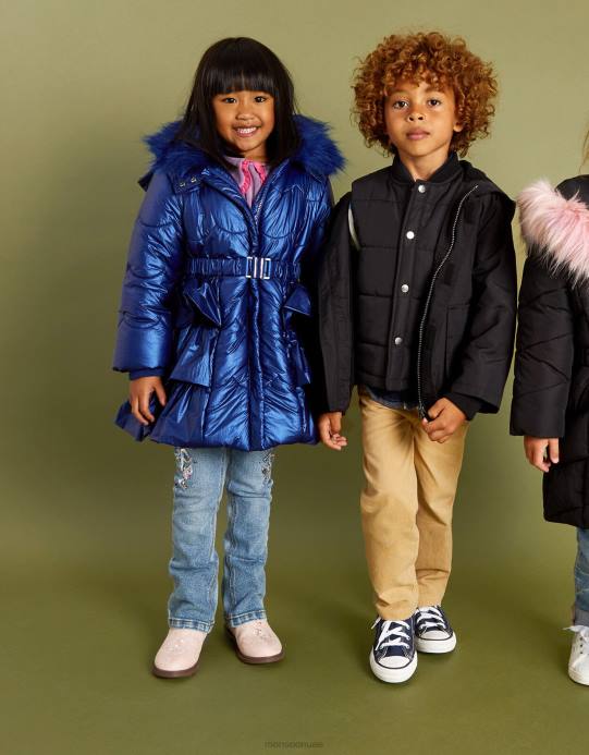 Monsoon بنت معطف مبطن بحاشية مكشكشة لامعة D68H1730 ملابس أزرق