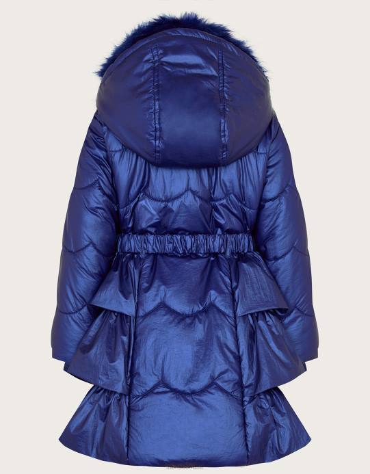 Monsoon بنت معطف مبطن بحاشية مكشكشة لامعة D68H1730 ملابس أزرق