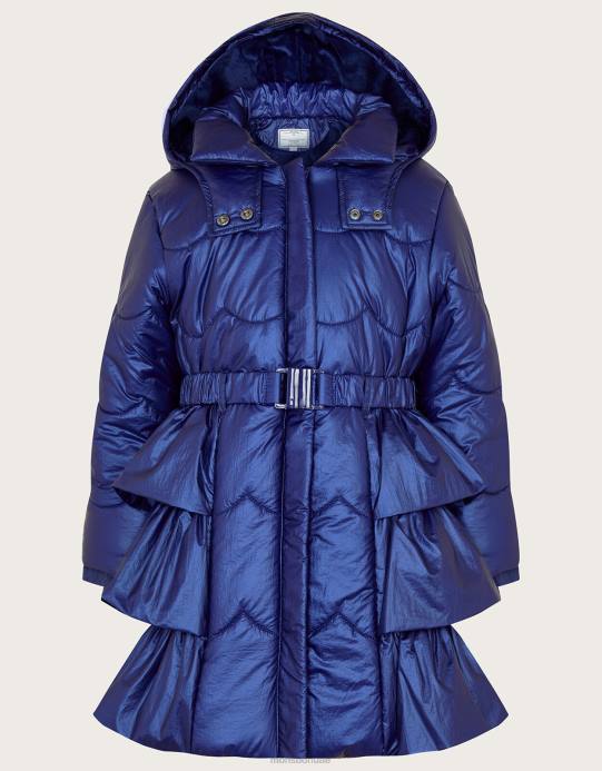 Monsoon بنت معطف مبطن بحاشية مكشكشة لامعة D68H1730 ملابس أزرق