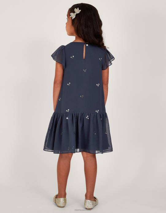 Monsoon بنت فستان حفلة شيفون مزين بالترتر D68H1733 ملابس الأزرق الداكن)