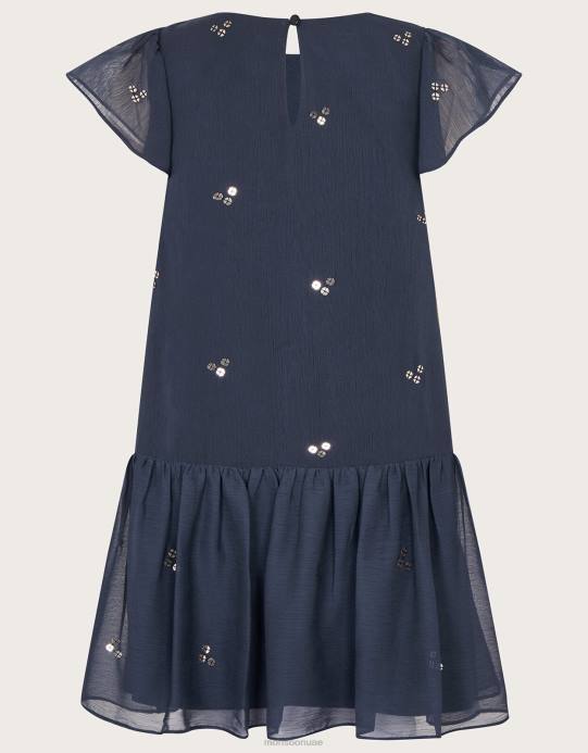 Monsoon بنت فستان حفلة شيفون مزين بالترتر D68H1733 ملابس الأزرق الداكن)