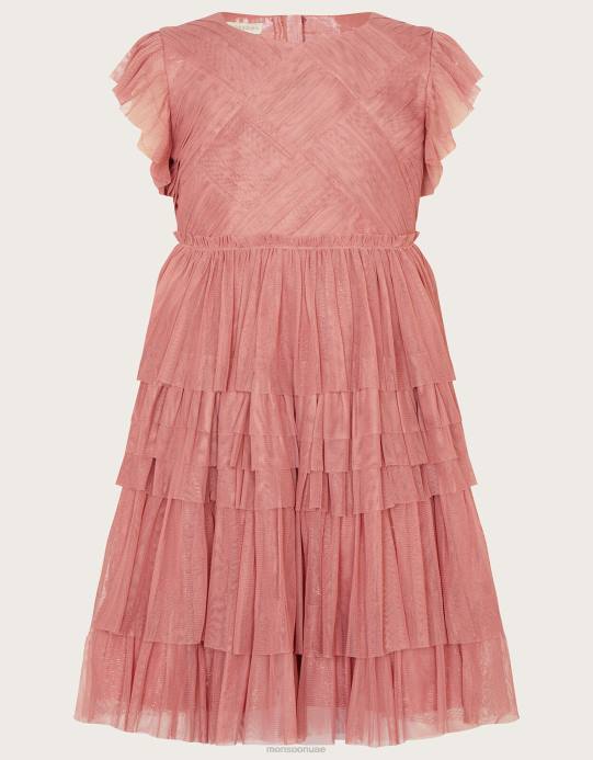 Monsoon بنت نسج فستان حفلة شبكي D68H1737 ملابس لون القرنفل