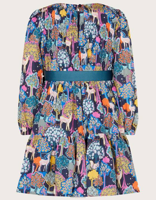 Monsoon بنت فستان بطباعة الغابات D68H1738 ملابس أزرق