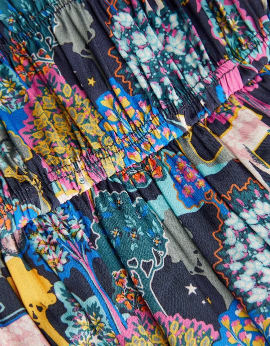 Monsoon بنت فستان بطباعة الغابات D68H1738 ملابس أزرق