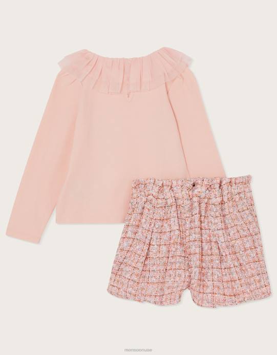 Monsoon بنت طقم شورت علوي وتويد D68H1739 ملابس لون القرنفل