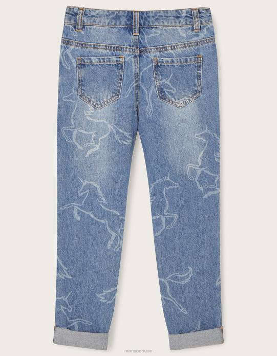 Monsoon بنت جينز بطبعة وحيد القرن D68H1740 ملابس أزرق