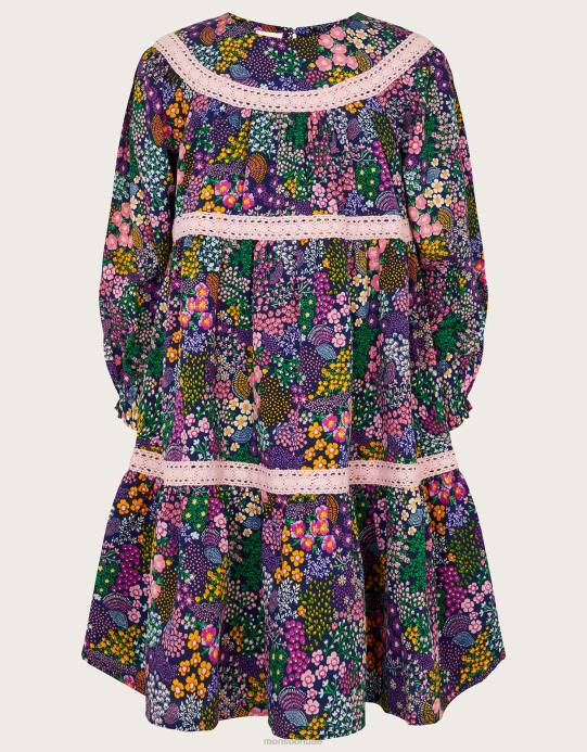 Monsoon بنت فستان تفاصيل زخرفة الأزهار D68H1742 ملابس أزرق