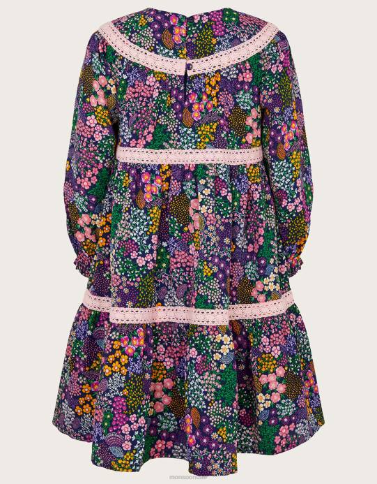 Monsoon بنت فستان تفاصيل زخرفة الأزهار D68H1742 ملابس أزرق