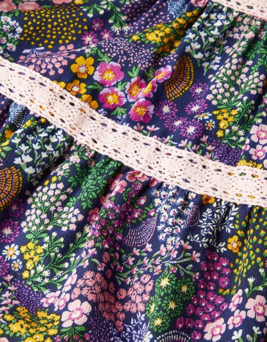 Monsoon بنت فستان تفاصيل زخرفة الأزهار D68H1742 ملابس أزرق