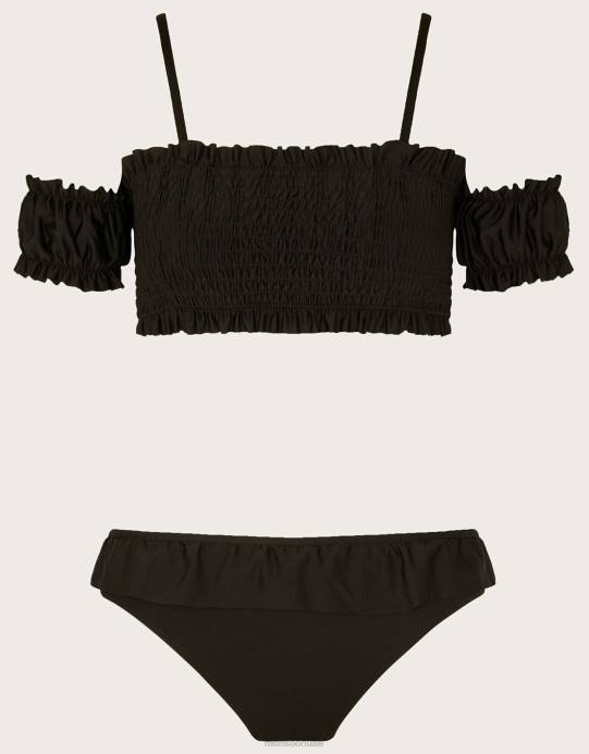 Monsoon بنت بيكيني مكشكش بكتف بارد مع بوليستر معاد تدويره D68H1747 ملابس أسود