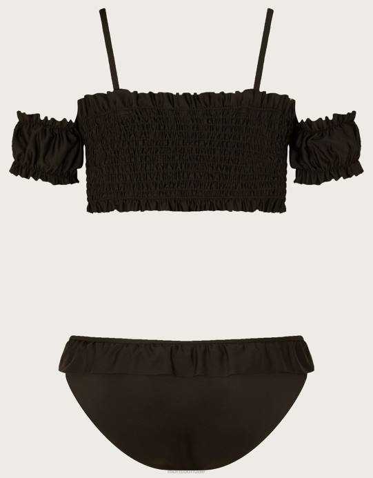Monsoon بنت بيكيني مكشكش بكتف بارد مع بوليستر معاد تدويره D68H1747 ملابس أسود