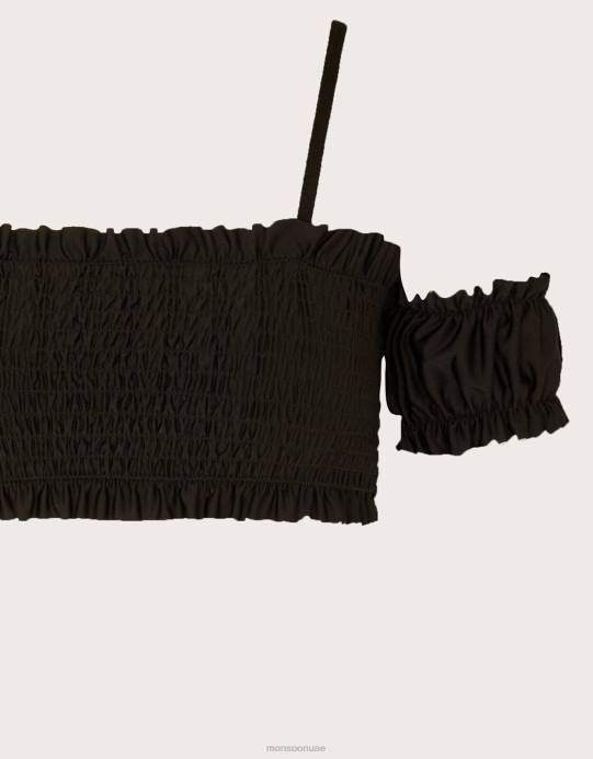 Monsoon بنت بيكيني مكشكش بكتف بارد مع بوليستر معاد تدويره D68H1747 ملابس أسود