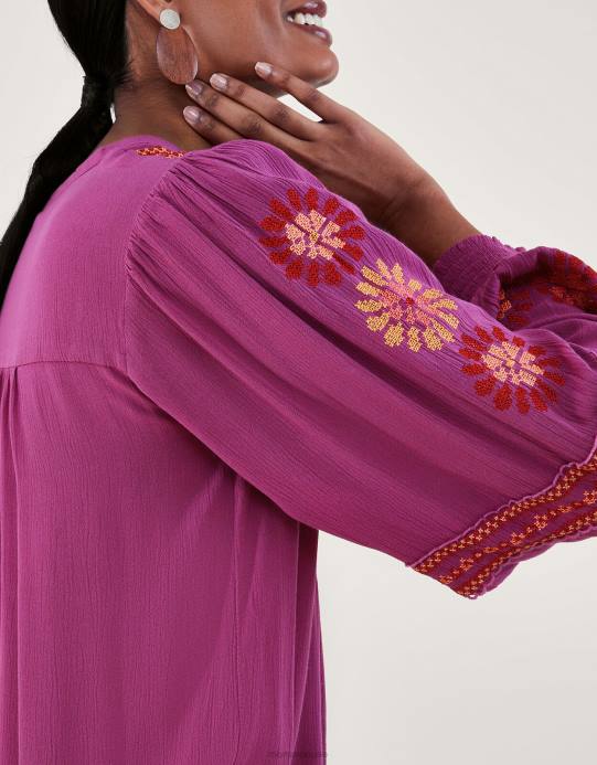 Monsoon نحيف بلوزة مطرزة بالزهور في لينزينج إيكوفيرو D68H174 ملابس لون القرنفل