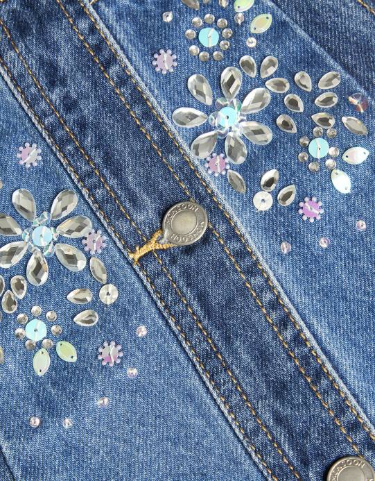 Monsoon بنت فستان من الدنيم مزين بالأحجار الكريمة D68H1758 ملابس أزرق