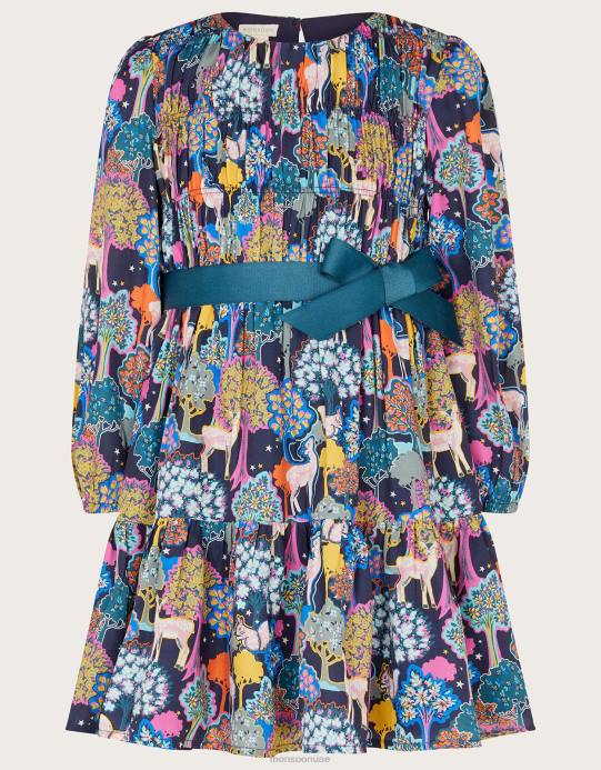 Monsoon بنت فستان بطباعة الغابات D68H1759 ملابس أزرق