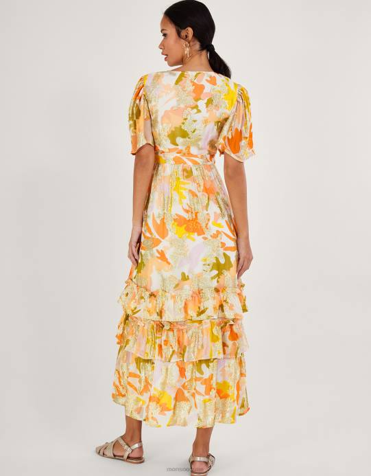 Monsoon نحيف فستان ملفوف بطباعة معدنية من الصفصاف مع فيسكوز مستدام D68H175 ملابس عاج