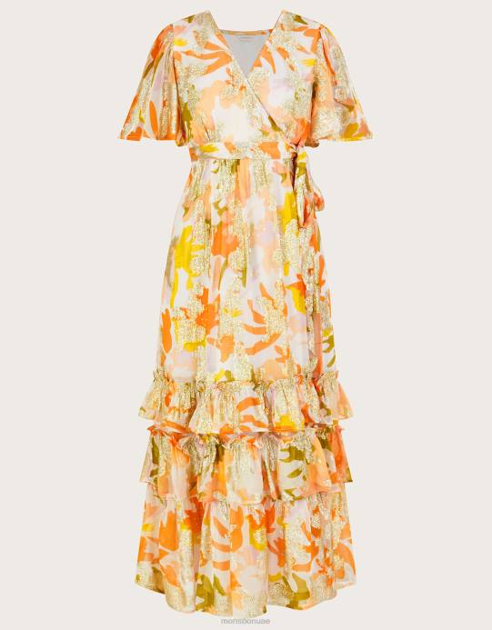 Monsoon نحيف فستان ملفوف بطباعة معدنية من الصفصاف مع فيسكوز مستدام D68H175 ملابس عاج