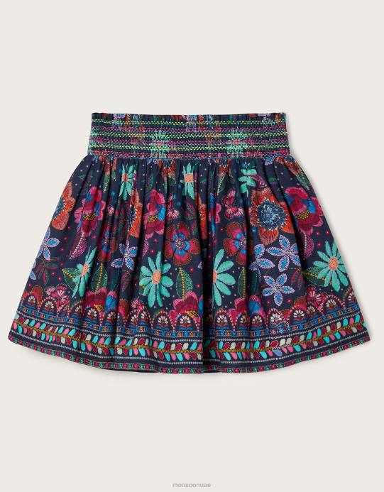 Monsoon بنت تنورة منسوجة من نسيج قطني طويل D68H1761 ملابس الأزرق الداكن)