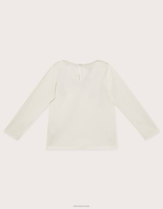 Monsoon بنت قمة طويلة الأكمام بالترتر الزهري D68H1766 ملابس عاج