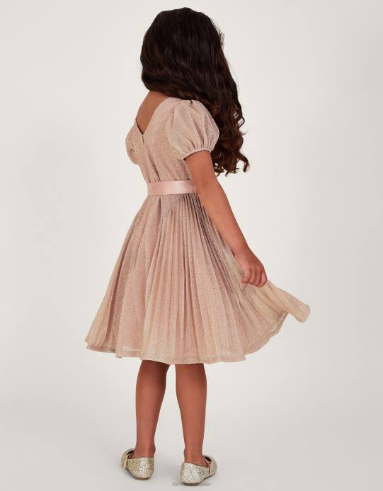 Monsoon بنت فستان حفلات بكسرات على شكل وردة مذهبة D68H1769 ملابس لون القرنفل