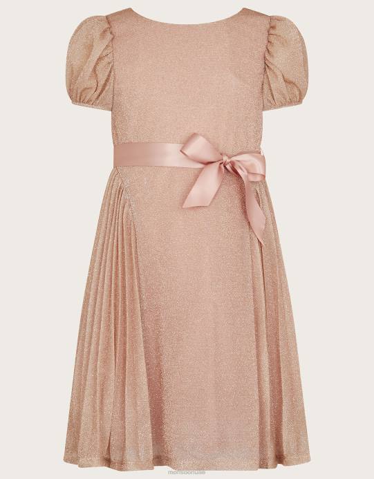 Monsoon بنت فستان حفلات بكسرات على شكل وردة مذهبة D68H1769 ملابس لون القرنفل