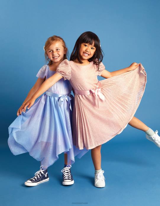 Monsoon بنت فستان حفلات بكسرات على شكل وردة مذهبة D68H1769 ملابس لون القرنفل