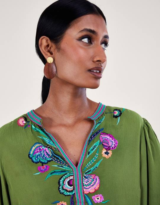 Monsoon نحيف سترة مطرزة على شكل طائر كايتلين D68H176 ملابس أخضر