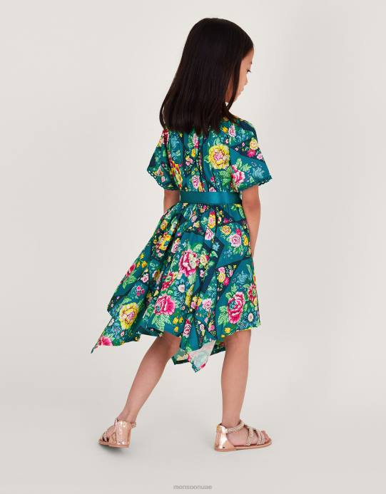 Monsoon بنت فستان بحاشية منديل وطباعة خليط D68H1770 ملابس بط نهري صغير