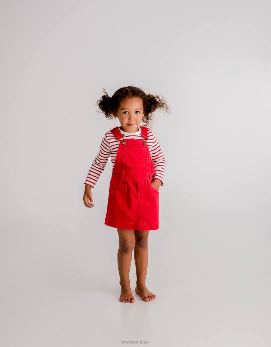 Monsoon أطفال طقم فستان وسروال قصير منقط من قماش الدنغري D68H1781 ملابس أحمر