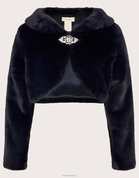 Monsoon بنت سترة من الفرو الصناعي بأكمام طويلة D68H1784 ملابس الأزرق الداكن)