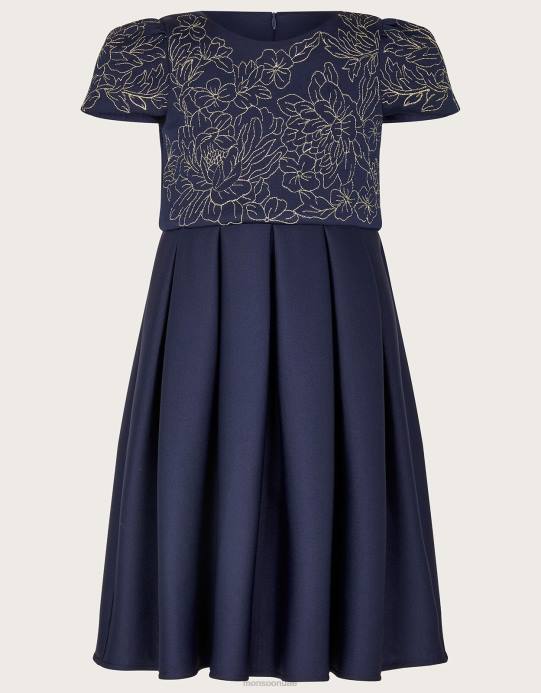 Monsoon بنت فستان سكوبا مطرز بالزهور D68H1787 ملابس الأزرق الداكن)