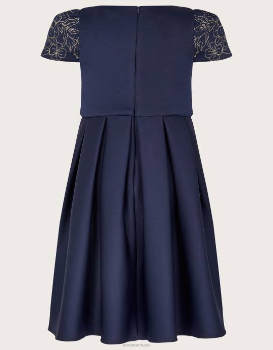 Monsoon بنت فستان سكوبا مطرز بالزهور D68H1787 ملابس الأزرق الداكن)