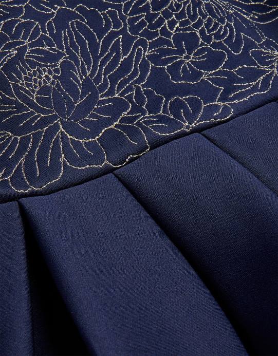 Monsoon بنت فستان سكوبا مطرز بالزهور D68H1787 ملابس الأزرق الداكن)