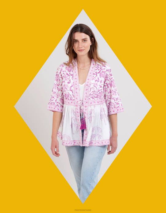 Monsoon نحيف سترة مطبوعة على شكل كتل خشبية من إيست يوليا D68H179 ملابس أرجواني