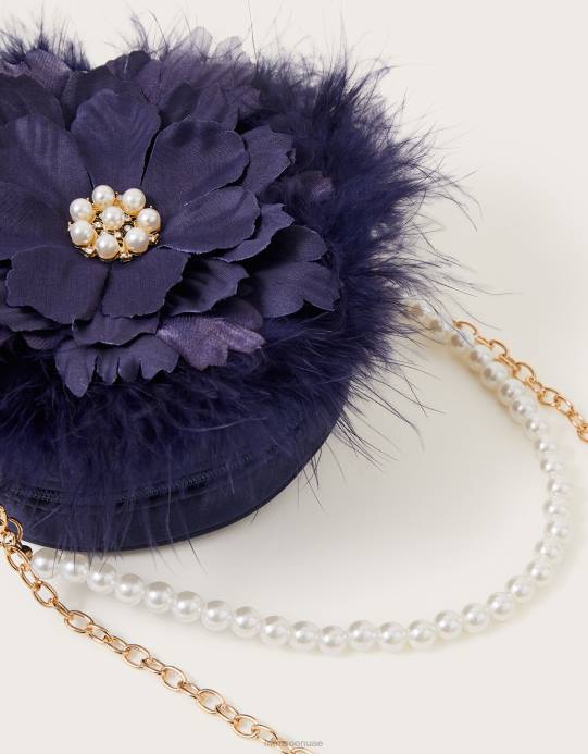 Monsoon بنت حقيبة مستديرة من ريش الزهور من لورالي D68H1791 ملحق أنيق