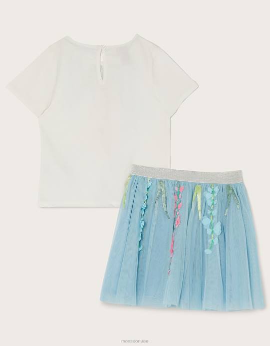 Monsoon بنت طقم تنورة وتنورة بنقشة زهور ديسكو D68H1793 ملابس أزرق