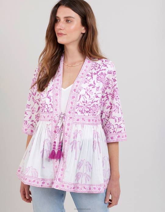 Monsoon نحيف سترة مطبوعة على شكل كتل خشبية من إيست يوليا D68H179 ملابس أرجواني