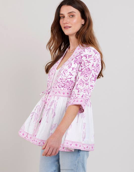 Monsoon نحيف سترة مطبوعة على شكل كتل خشبية من إيست يوليا D68H179 ملابس أرجواني