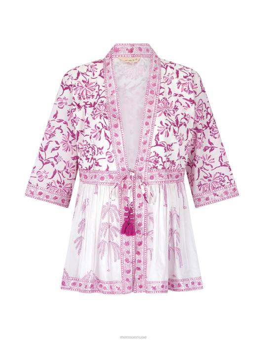 Monsoon نحيف سترة مطبوعة على شكل كتل خشبية من إيست يوليا D68H179 ملابس أرجواني