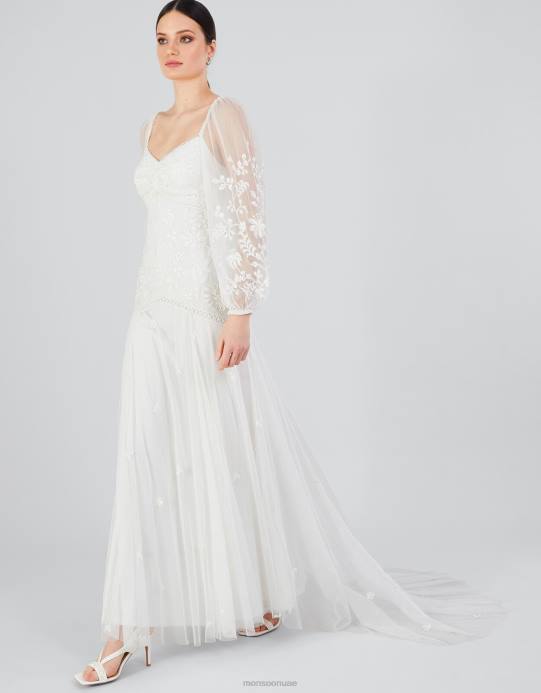 Monsoon نحيف فستان زفاف طويل مزين من جوزيت D68H18 ملابس عاج