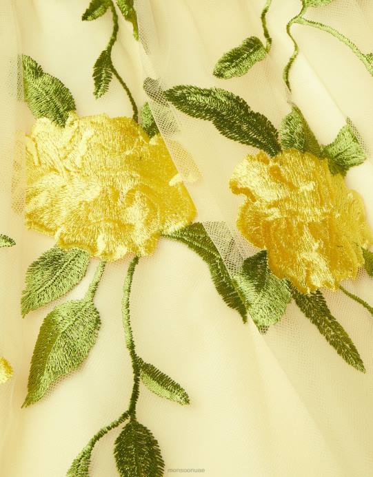 Monsoon بنت فستان مطرز بالورود D68H1800 ملابس أصفر (ليمون)