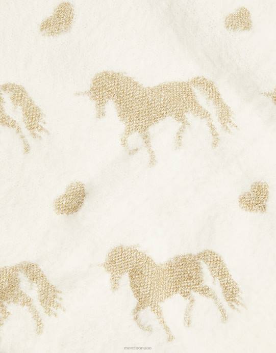 Monsoon بنت سترة منفوشة بطبعة وحيد القرن D68H1804 ملابس عاج